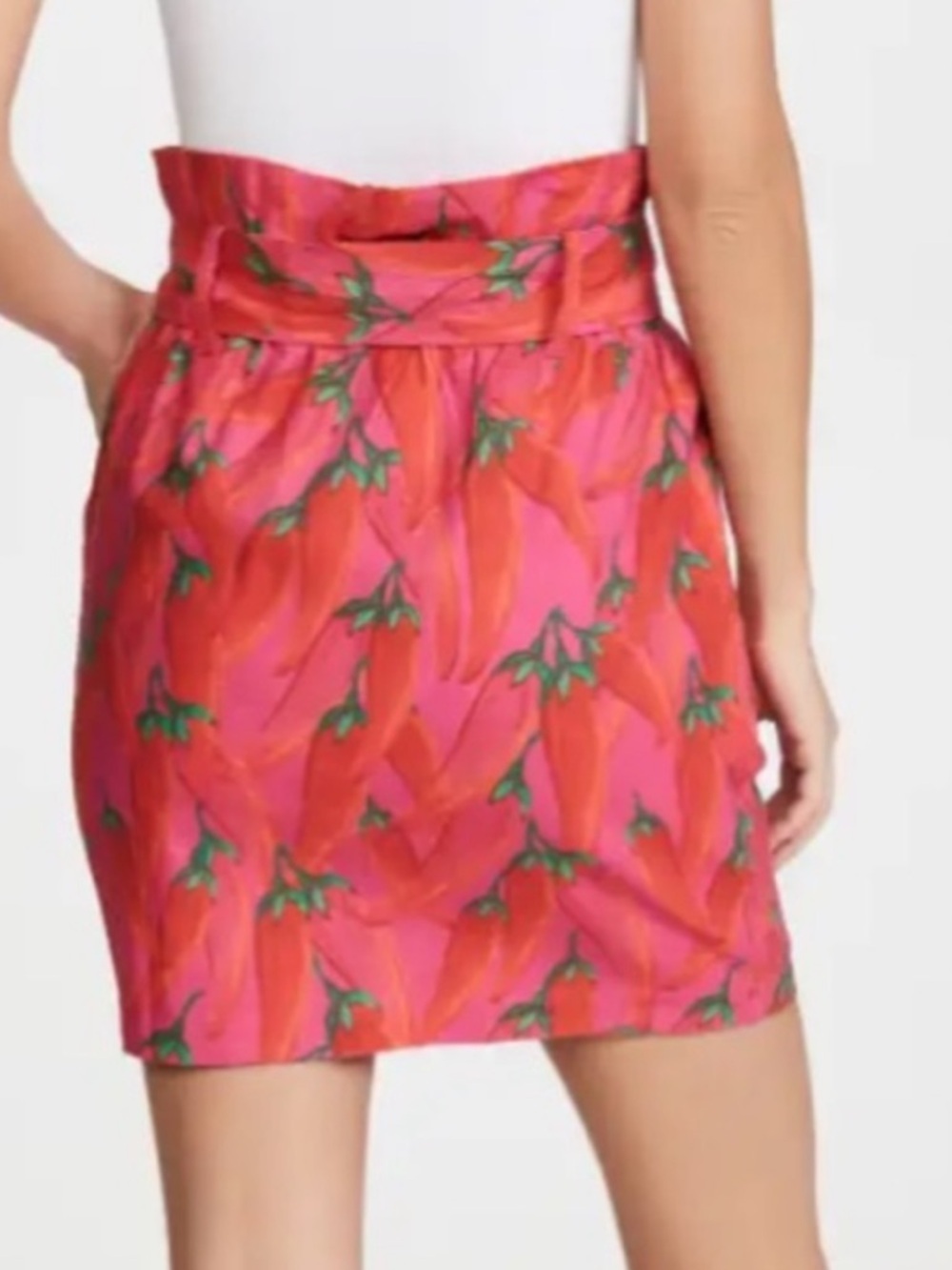 Farm Rio Red Pepper Mini Skirt XS Red Linen Blend Paper Bag Waist Tie Pockets - Picture 2 of 7